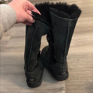 UGG Black Suede Boots with Fur Trim